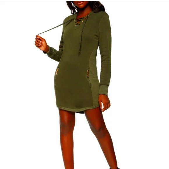 knee length dresses for ladies The Lace-up Sweatshirt Dress, Cozy Sweatshirt Dresses from Spool 72 main image 1